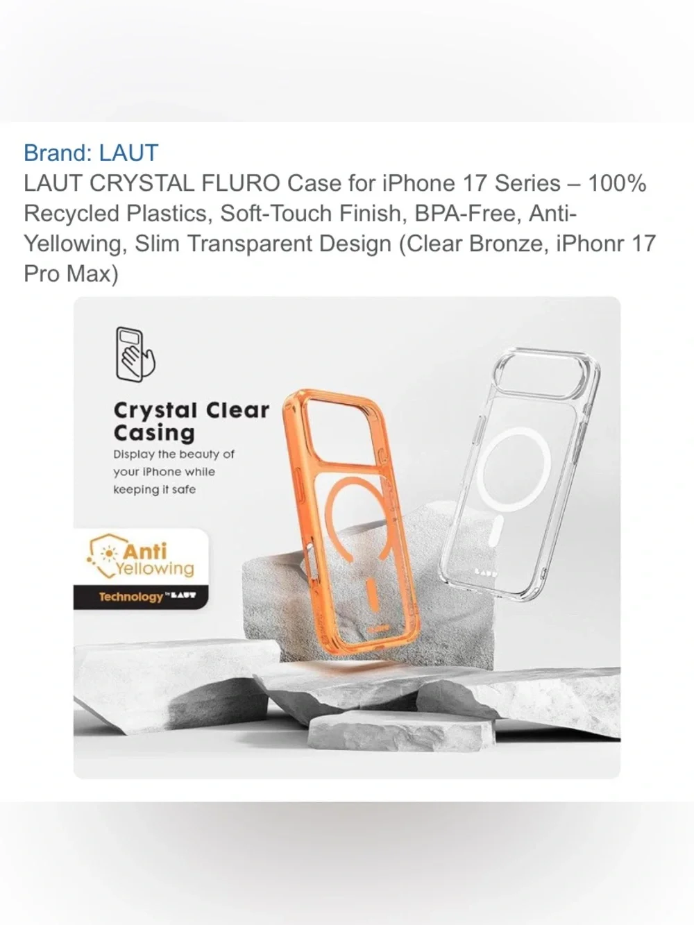 Clear Fluro MagSafe Compatible iPhone Case iPhone 17 Pro- Orange